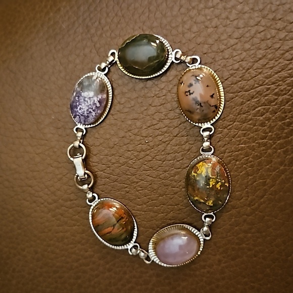 VTG 1970s Multi-gem Oval Cabochon Chain Bracelet - Picture 4 of 5